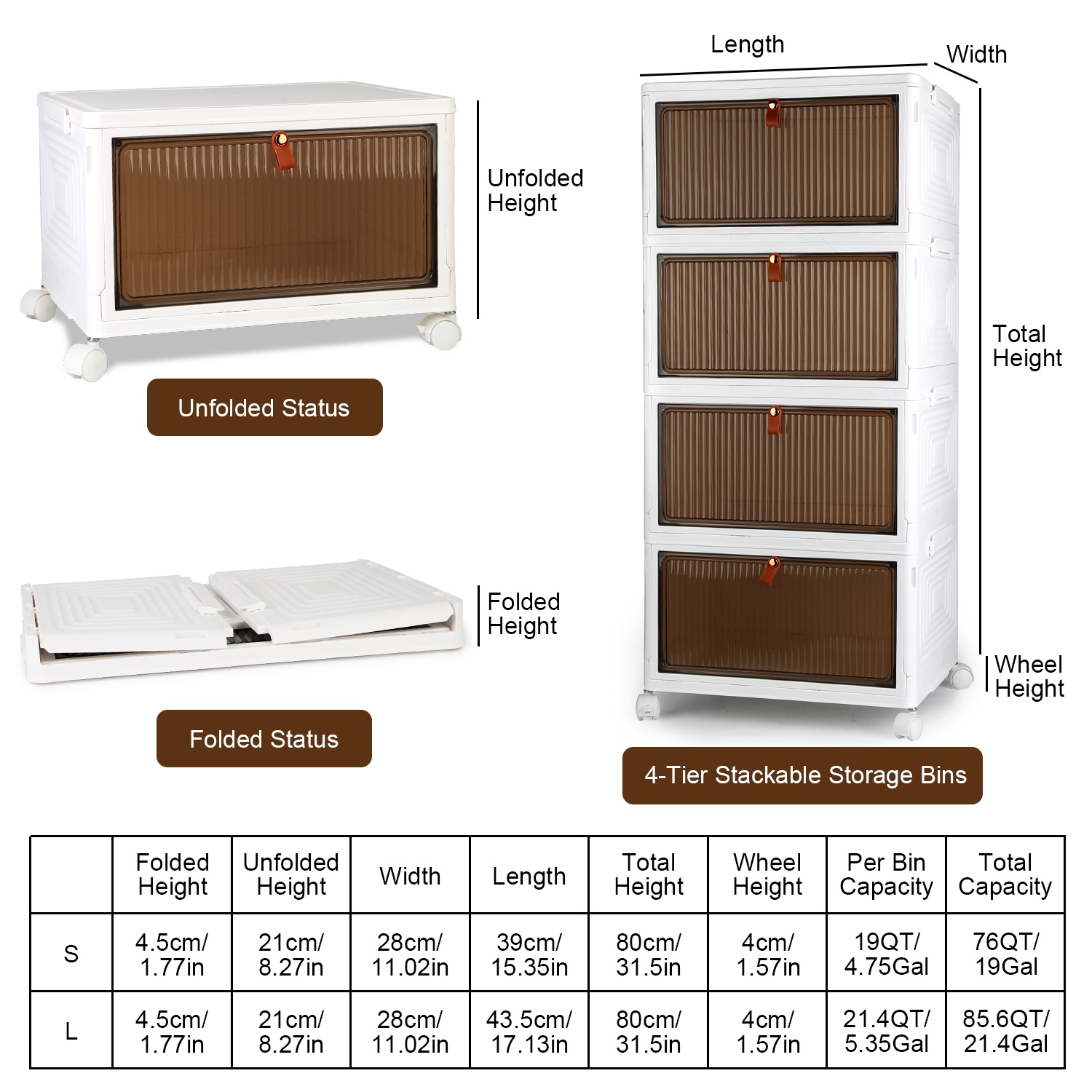 4Pc Foldable Storage Bins With Lid For Home Storage Front Magnetic Door